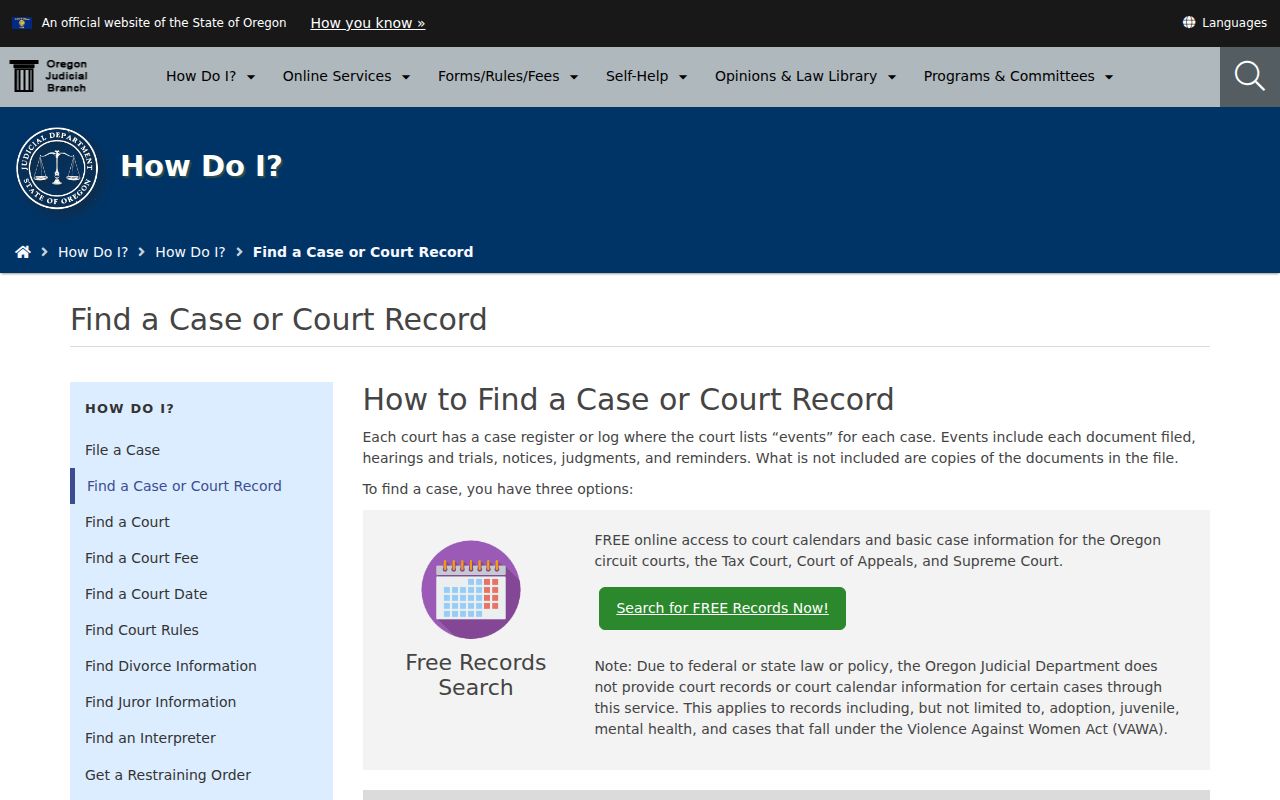 Sherwood residents directory Oregon court record search options