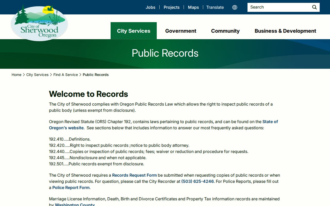 Sherwood residents directory City WebDrawer public records search