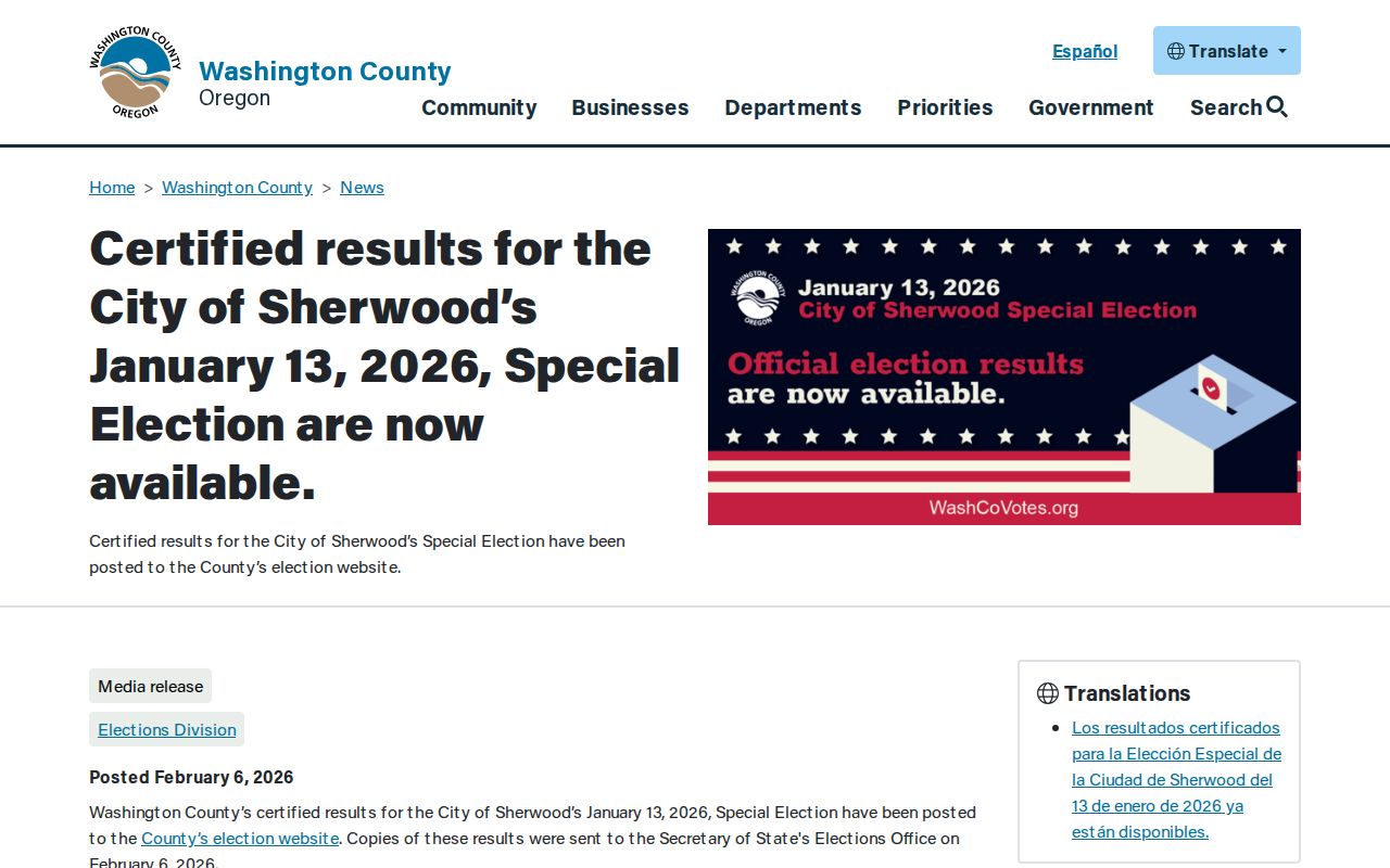 Sherwood residents directory certified special election results