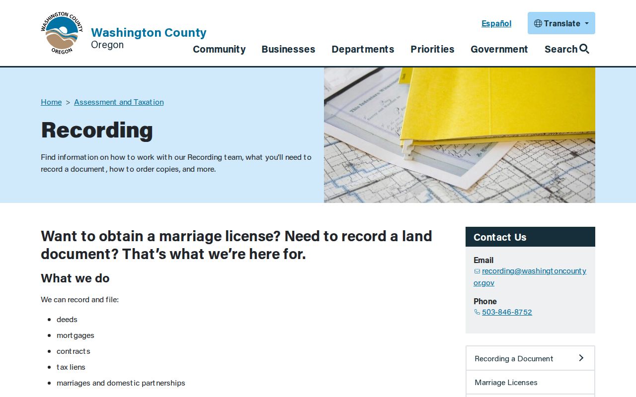 Sherwood residents directory Washington County Recording office