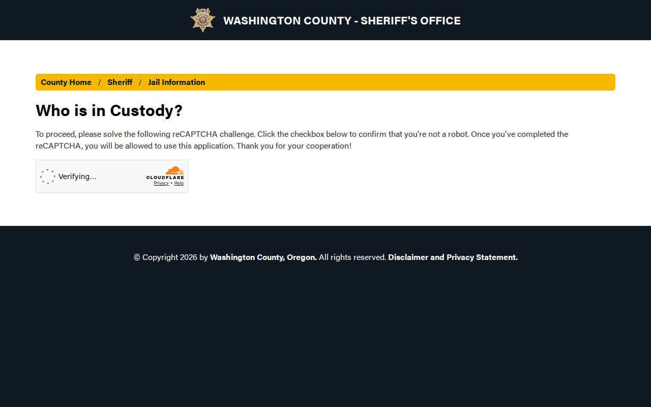 Sherwood resident lookup Washington County custody search