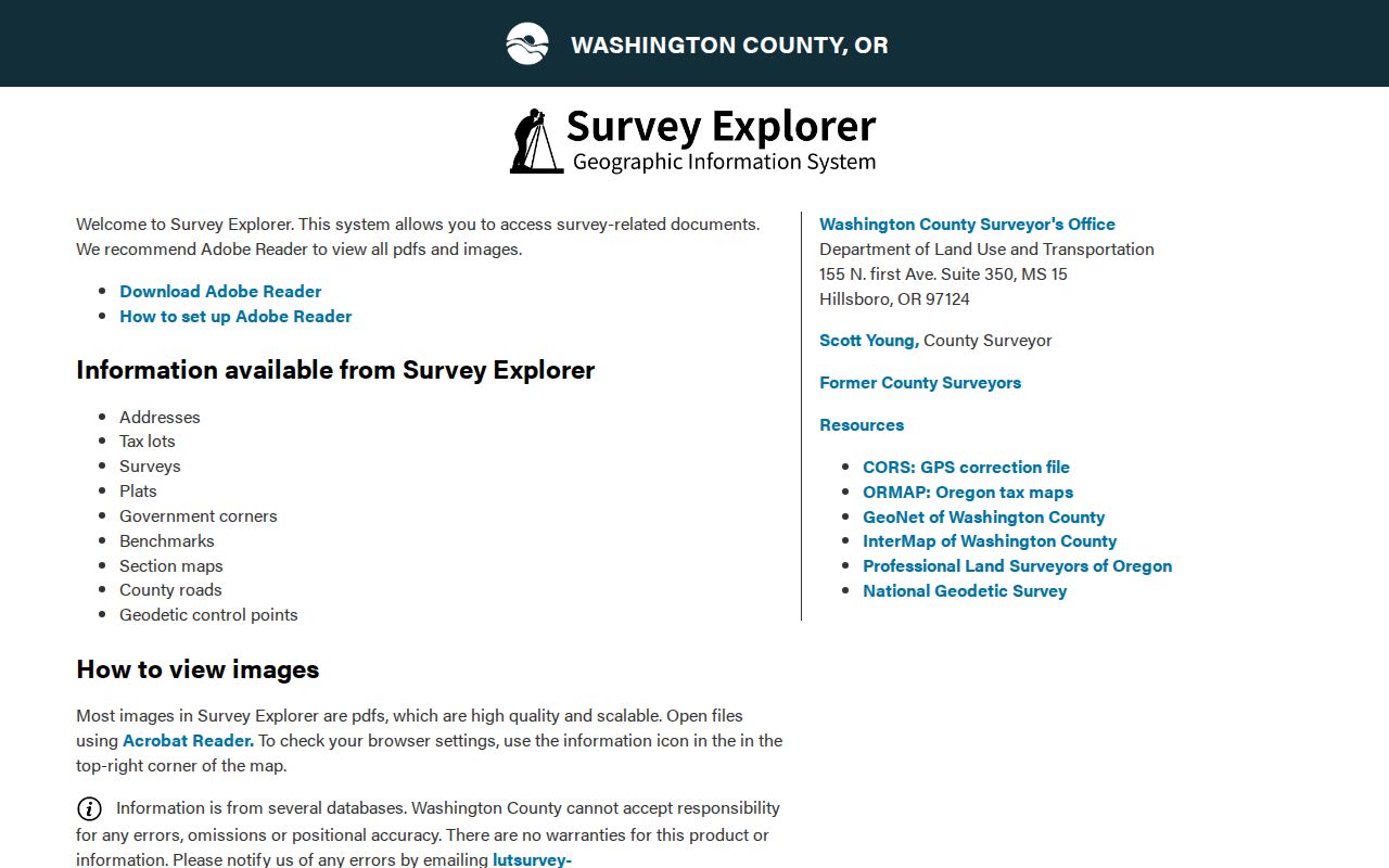 Sherwood street directory Washington County Survey Explorer fields