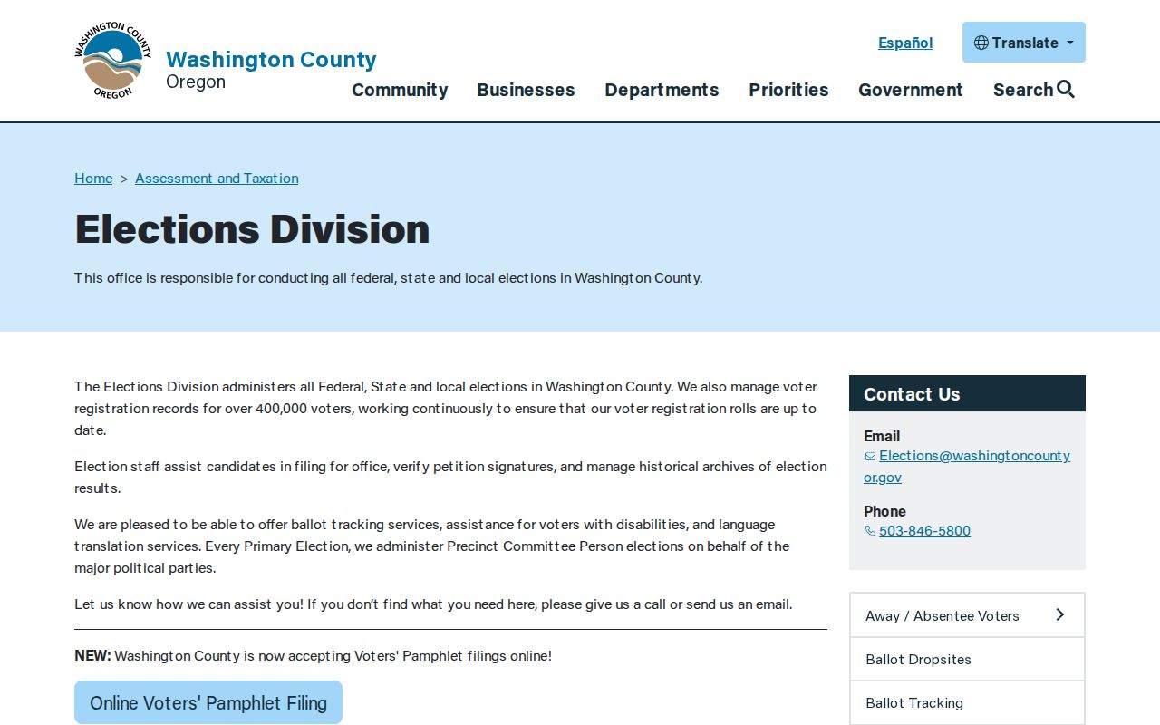 Sherwood ZIP code directory research on the Washington County Elections information page